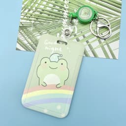 Green Cartoon Rainbow Frog Card Holder Campus Student Badge Work Access Card ABS Plastic Anti-lost telescopic lanyard Card Cover