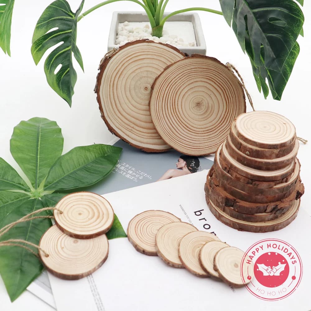3-12cm Circles With Tree Bark Log Discs Thick Natural Pine Round Unfinished Wood Slices DIY Crafts Rustic Wedding Party Paintin