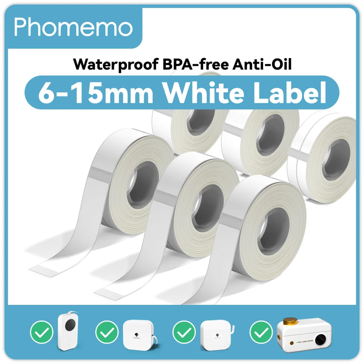 White Label Tape for Phomemo Q30 Printer Paper 3 Rolls Label Sticker Paper Roll for Phomemo Labeller Q30 D30 Label Printer