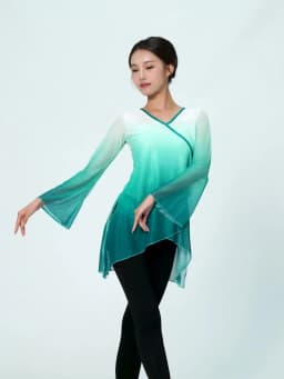 Dance Tops for Women Adults Flare Sleeve Graduated Color Dance Wear Girls Ballet Tops Blue Green Classical Folk Dance Coats