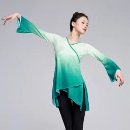 Dance Tops for Women Adults Flare Sleeve Graduated Color Dance Wear Girls Ballet Tops Blue Green Classical Folk Dance Coats