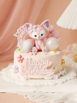 Cute Pink Fox Bow flower Rainbow Cake Toppers Girl's Birthday Dessert Decoration for Children's Day Party Supplies Lovely Gifts