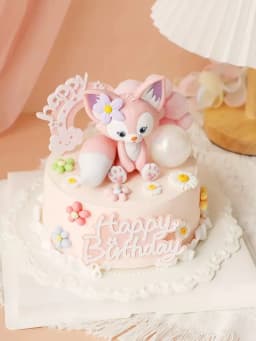Cute Pink Fox Bow flower Rainbow Cake Toppers Girl's Birthday Dessert Decoration for Children's Day Party Supplies Lovely Gifts