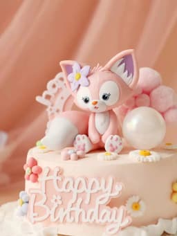 Cute Pink Fox Bow flower Rainbow Cake Toppers Girl's Birthday Dessert Decoration for Children's Day Party Supplies Lovely Gifts