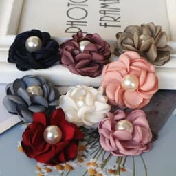 10PCS/Lot 4CM Handmade Pearl Center Fabric Artificial Flowers For Hats Dress Decoration Hair Accessories