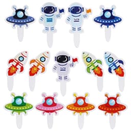 Space Universe Cake Topper Rocket Planet Cupcake Toppers Astronaut Kids Space Theme Party Happy Birthday Cake Decorations Suppli