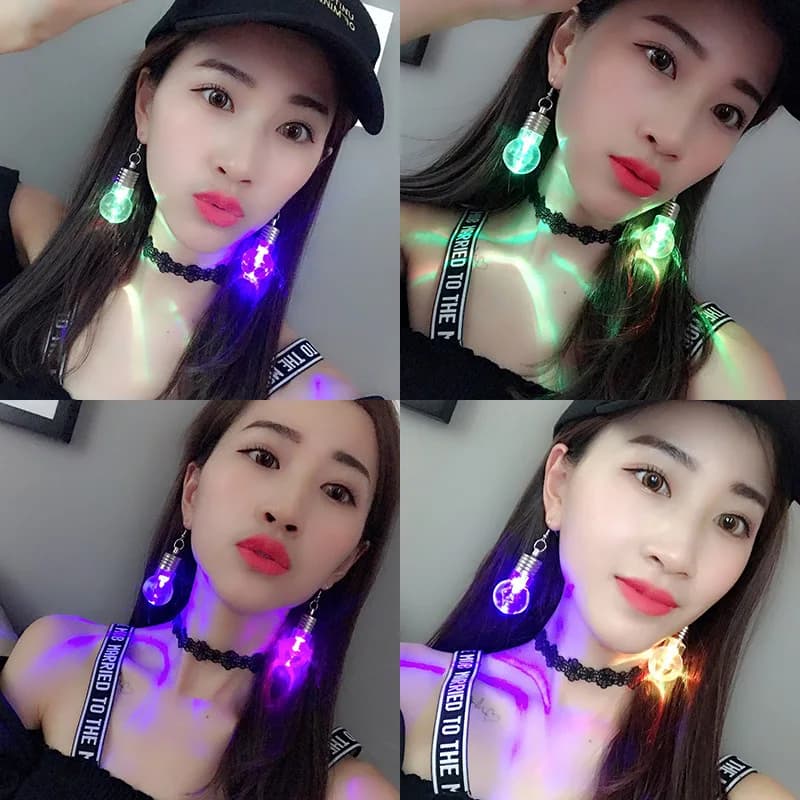 1 Pairs LED Glowing Bulb Earrings Light Up Ball Ear Drops Dance Party Luminous Costumes Birthday Bar Gift Christmas navidad