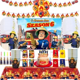 Fireman Sam Theme Happy Birthday Party Supplies Background Banner Paper Cup Plate Napkins Kids Boys Favor Balloons Decorations