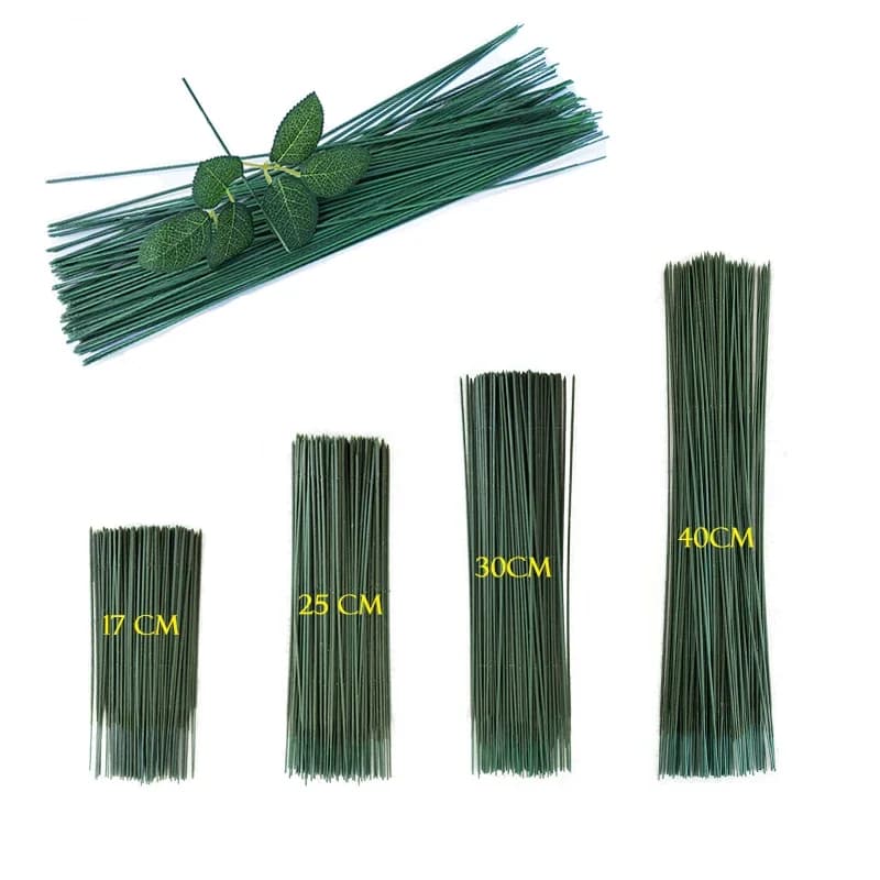 17/25/30/40cm Artificial Flower Stems Rose leaves/base Iron Wire Stem DIY Soap/ Paper Flower Stub Accessory Stems Craft Decor