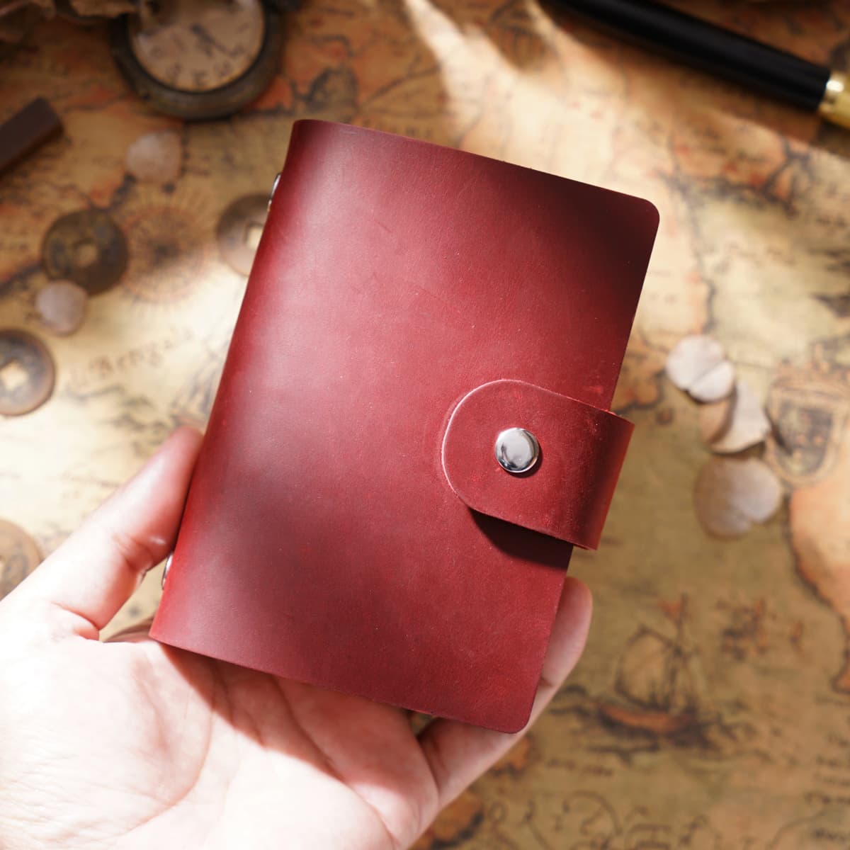 Genuine Leather A8 Size Ring Planner Cowhide 5-hole Rings Mini Notebook with 15 MM silver Rings Retro Organizer Diary Notepad