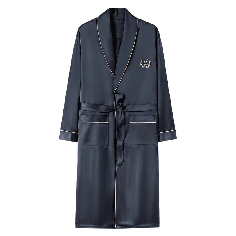 Solid Long Robe Men Autumn Long Sleeve Silk Satin Bathrobe Male V-neck Sexy Dressing Gown Men's Homewear Spring Spas Bath Robe