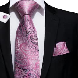Pink Black Paisley 2023 New Elegant Men's Ties Hanky Cufflinks Silk Neckties For Men Wedding Party Business Fashion Brand Hi-Tie