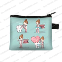 Cartoon Teeth Print Wallet Women Coin Purse Tooth Fairy Small Clutch Bag Candy Money Coin Bags Dental Clinic Mini Purses Gift