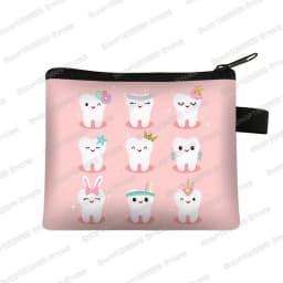 Cartoon Teeth Print Wallet Women Coin Purse Tooth Fairy Small Clutch Bag Candy Money Coin Bags Dental Clinic Mini Purses Gift