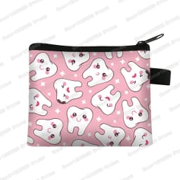 Cartoon Teeth Print Wallet Women Coin Purse Tooth Fairy Small Clutch Bag Candy Money Coin Bags Dental Clinic Mini Purses Gift