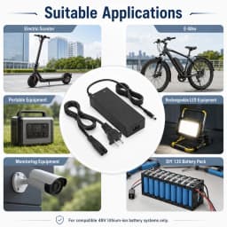54.6V 2A 4A Power Supply Adapter Charger for 48V 13S Lithium Li-ion Battery Pack with DC 5.5x2.1mm / 5.5x2.5mm Plug