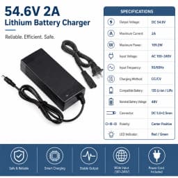 54.6V 2A 4A Power Supply Adapter Charger for 48V 13S Lithium Li-ion Battery Pack with DC 5.5x2.1mm / 5.5x2.5mm Plug