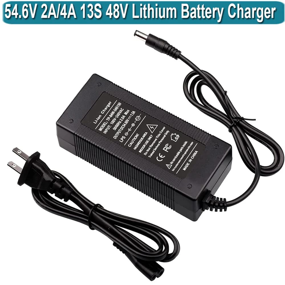 54.6V 2A 4A Power Supply Adapter Charger for 48V 13S Lithium Li-ion Battery Pack with DC 5.5x2.1mm / 5.5x2.5mm Plug