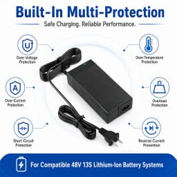 54.6V 2A 4A Power Supply Adapter Charger for 48V 13S Lithium Li-ion Battery Pack with DC 5.5x2.1mm / 5.5x2.5mm Plug