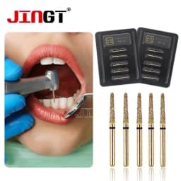 JINGT 5Pcs/Box High Standard Diamond Dental Burs 1.6mm Medium FG Drill Bits for High Speed Handpiece Clinic Dentistry Tools