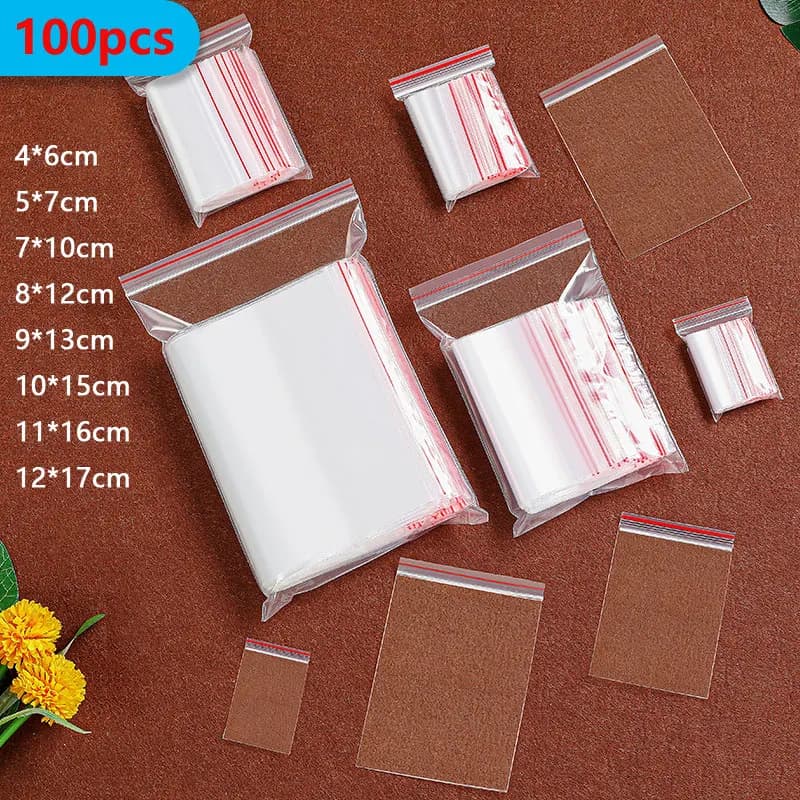 100pcs Small Zip Lock Plastic Bags Reclosable Transparent Bag Vacuum Storage Bag Clear Bags Ziplock Food Storage Bags