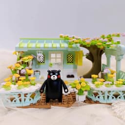PANLOS Kumamon Bear Creativity Stree View Sakura Flowers House Building Blocks Coffee Shop Country Bricks Toys Gifts For Kids