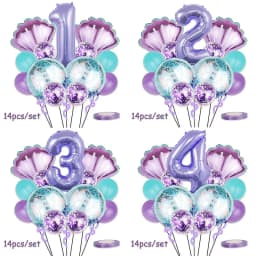 Mermaid Birthday Balloons Set 32inch Purple Number Shell Foil Ballon Girls Happy Little Mermaid 1st 2nd 3rd 4th Birthday Balloon