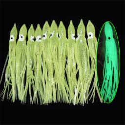 10pcs/lot 12cm Luminous Squid Skirt Saltwater Octopus  Soft Plastic Fishing Lures Trolling Skirts for Sea Bass Salmon Trout