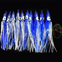 10pcs/lot 12cm Luminous Squid Skirt Saltwater Octopus  Soft Plastic Fishing Lures Trolling Skirts for Sea Bass Salmon Trout