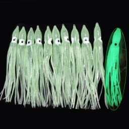 10pcs/lot 12cm Luminous Squid Skirt Saltwater Octopus  Soft Plastic Fishing Lures Trolling Skirts for Sea Bass Salmon Trout