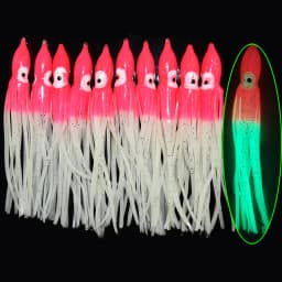 10pcs/lot 12cm Luminous Squid Skirt Saltwater Octopus  Soft Plastic Fishing Lures Trolling Skirts for Sea Bass Salmon Trout