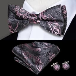 Hi-Tie Pre-tied Men's Bowtie Hanky Cufflinks Set Bow Tie Cravat for Male Jacquard Solid Paisley Floral Men silk Wedding Business