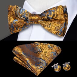 Hi-Tie Pre-tied Men's Bowtie Hanky Cufflinks Set Bow Tie Cravat for Male Jacquard Solid Paisley Floral Men silk Wedding Business