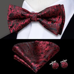Hi-Tie Pre-tied Men's Bowtie Hanky Cufflinks Set Bow Tie Cravat for Male Jacquard Solid Paisley Floral Men silk Wedding Business