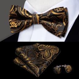 Hi-Tie Pre-tied Men's Bowtie Hanky Cufflinks Set Bow Tie Cravat for Male Jacquard Solid Paisley Floral Men silk Wedding Business