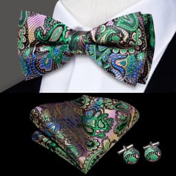 Hi-Tie Pre-tied Men's Bowtie Hanky Cufflinks Set Bow Tie Cravat for Male Jacquard Solid Paisley Floral Men silk Wedding Business