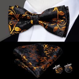 Hi-Tie Pre-tied Men's Bowtie Hanky Cufflinks Set Bow Tie Cravat for Male Jacquard Solid Paisley Floral Men silk Wedding Business