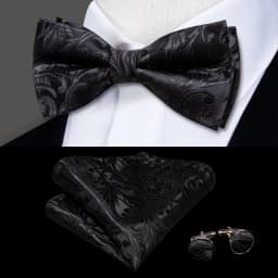 Hi-Tie Pre-tied Men's Bowtie Hanky Cufflinks Set Bow Tie Cravat for Male Jacquard Solid Paisley Floral Men silk Wedding Business