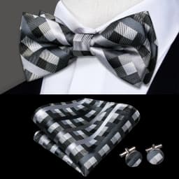 Hi-Tie Pre-tied Men's Bowtie Hanky Cufflinks Set Bow Tie Cravat for Male Jacquard Solid Paisley Floral Men silk Wedding Business