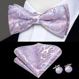 Hi-Tie Pre-tied Men's Bowtie Hanky Cufflinks Set Bow Tie Cravat for Male Jacquard Solid Paisley Floral Men silk Wedding Business