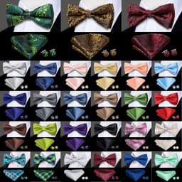 Hi-Tie Pre-tied Men's Bowtie Hanky Cufflinks Set Bow Tie Cravat for Male Jacquard Solid Paisley Floral Men silk Wedding Business