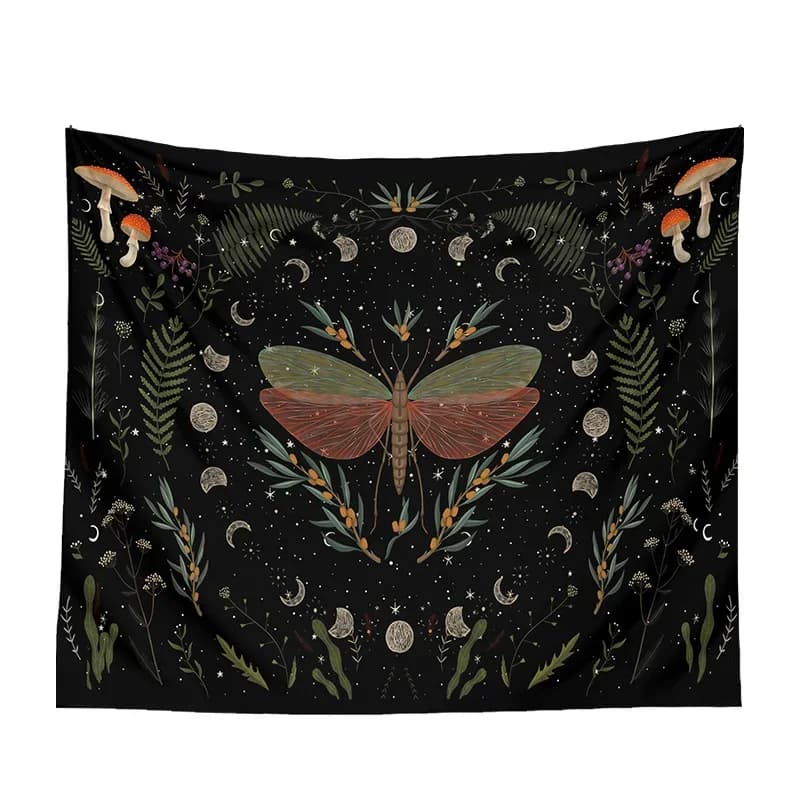 Moon Tapestry Wall Hanging Moth Plant Phase Aesthetics Goddess Living Room Dormitory Decoration Mushroom