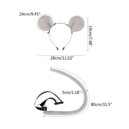 2Pieces Mouse Cat Wolf Tail Ears Headband Set Halloween Christmas Fancy-Party Costume Toy Gift for Woman Men Cosplay