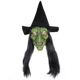 Halloween Horror Old Witch Mask with Hat Cosplay Scary Clown Hag Latex Masks Green Face Big Nose Old Women Costume Party Props