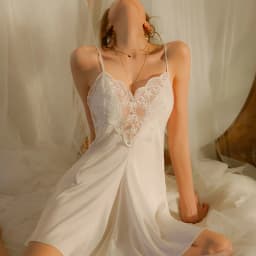 New Women's Satin Sleepwear Female Backless Nightgown Sexy Lace Nightwear V-Neck Sling Nightdress Solid Color Soft Home Dress