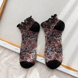 Fashion Print Cotton Woman Socks Summer Harajuku Retro Short Socks Korean Japanese Style Kawaii Cute Low Cut Ankle Sock Slippers