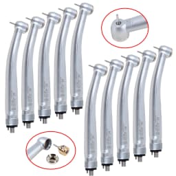 10 pcs Dental 4 Hole Large Head Air Turbine High Speed Handpiece Push Button Large Head Stainless Steel