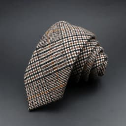 Classic Brown Grey Plaid Striped Wool Necktie Narrow Collar Slim Cashmere Tie For Man Suit Party Casual Accessory Cravat Gift