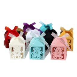 10pcs Blue Gift Box for Children's Day Birthday Wedding Party Candy Boxes Packaging Laser Hollow Cute Bear Chocolate Wrapping