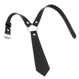 Women Dark Gothic Imitation Leather Black Neck Tie Punk O-Ring Studded Choker Necklace Vintage Personality Cosplay Pre-Tied